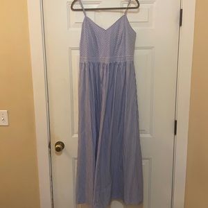 Blue and white striped maxi dress